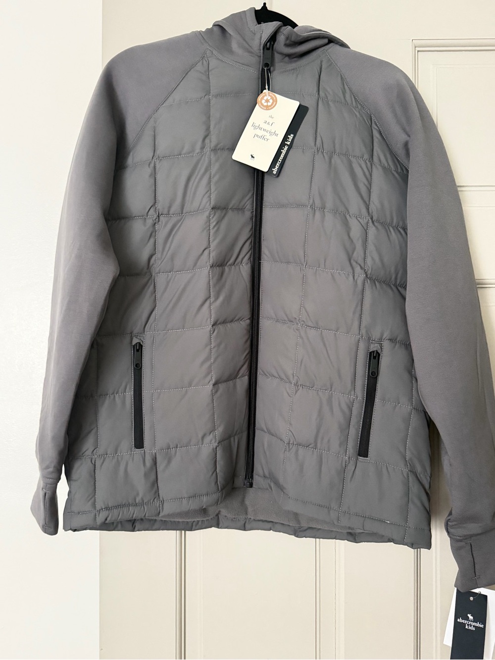 abercrombie kids Gray Quilted Hooded Puffer Jacket